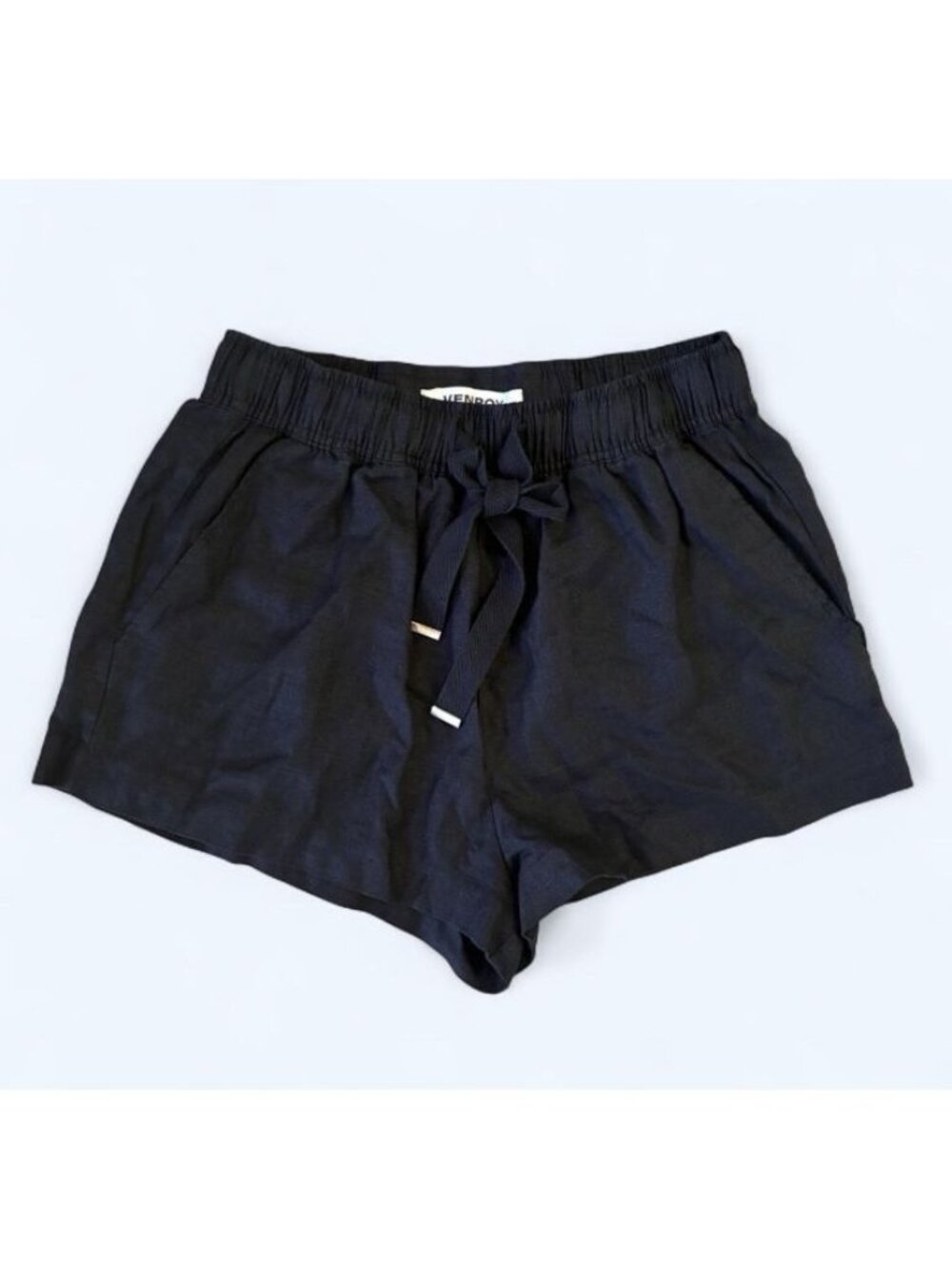 Venroy 100% Linen Black Drawstring Shorts Elastic Waist Women’s Size Small EUC